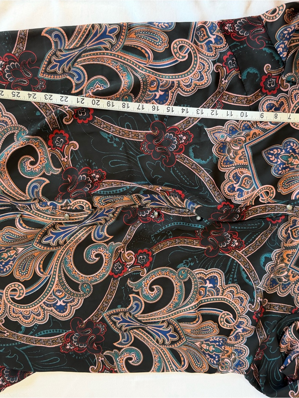 Canon Black Paisley Button-Down Shirt with Red and Tan Accents - Picture 7 of 11